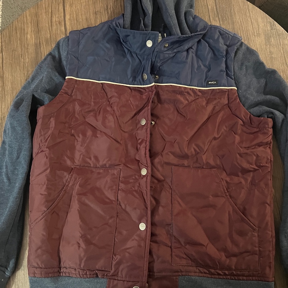 RVCA Navy and Burgundy Hooded Vest